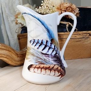 Pier One Imports Ironstone Ceramic Feather Pitcher Vintage